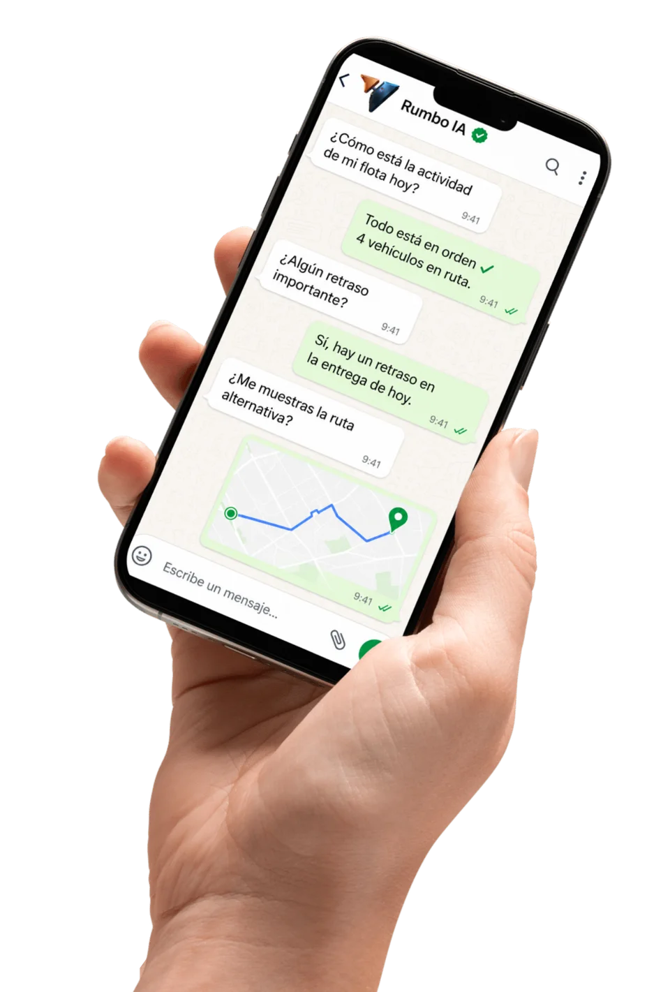 Rumbo de ZonnaGPS responent per WhatsApp sobre l’activitat d’una flota