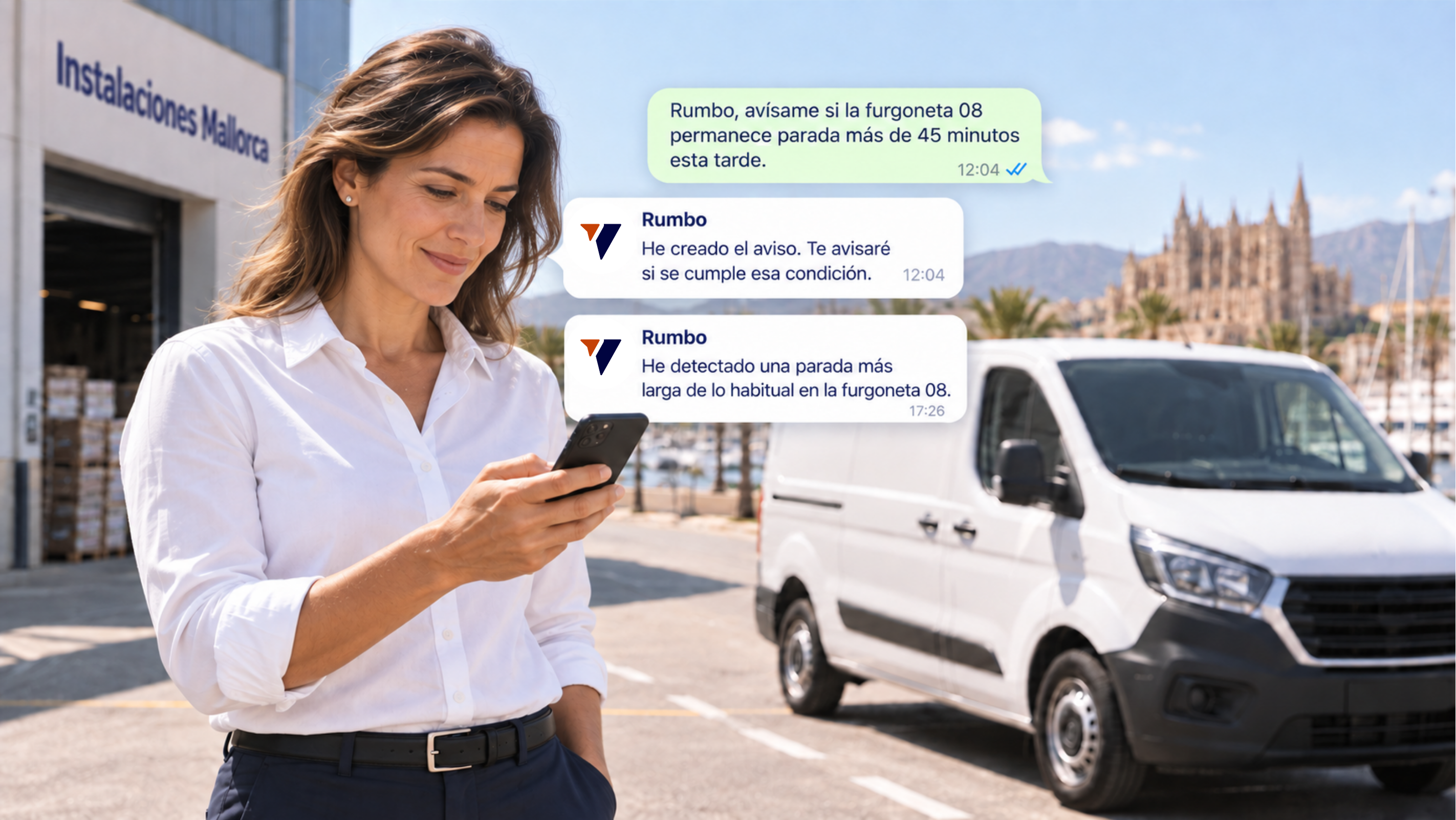 Ejemplo de Rumbo creando un aviso y notificando una parada prolongada de la furgoneta 08